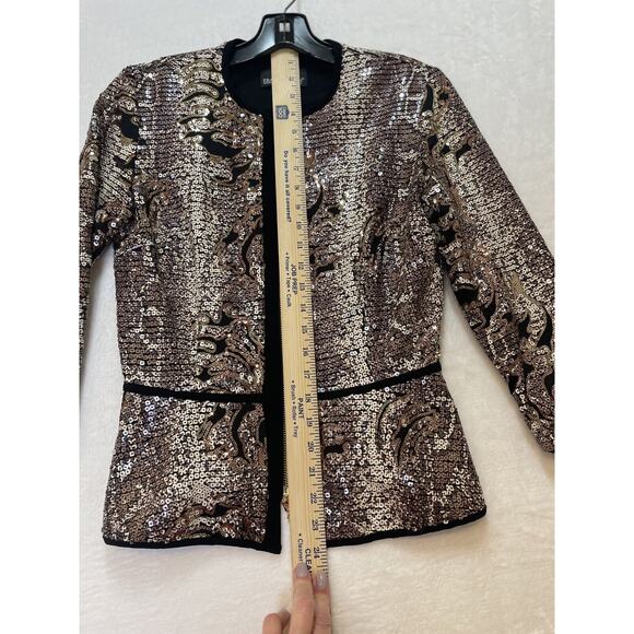 Frank Lyman Jacket Womens 4 Black Metallic Sequin Zip Blazer Cocktail Evening - Picture 11 of 16